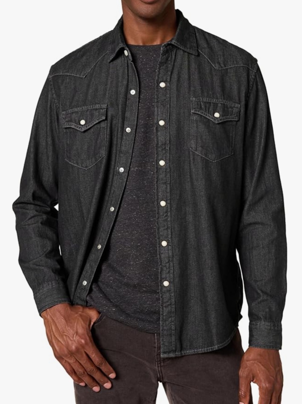 Men's Large Black Denim Western Shirt Jacket